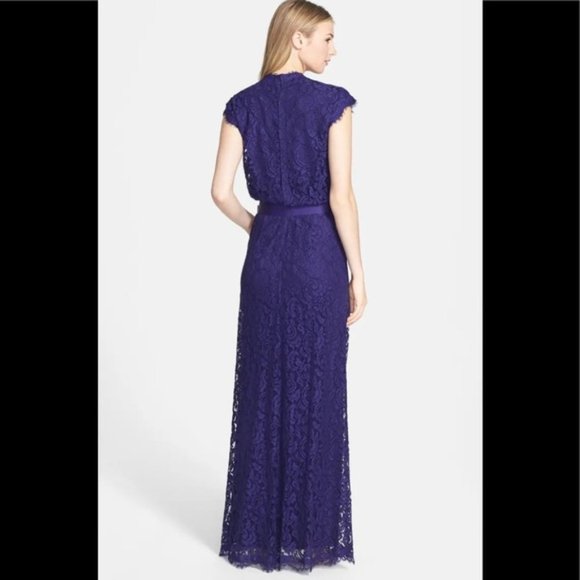 Tadashi Shoji Royal Purple Lace Special Occasion Gown Formal Dress Size 4 - Picture 2 of 12